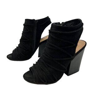 Y Not? Women’s Peep Toe Block Heels Black Mesh Size 6M Zip